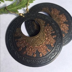 Copper bohemian exotic engraved earrings.